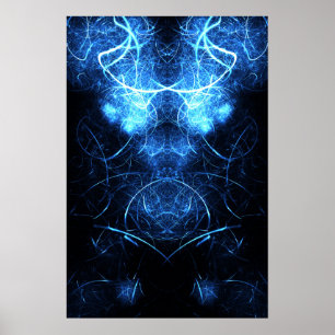 Poster Arte Fractal de Energia Nebulosa Azul