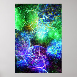 Poster Arte Fractal de Energia Neon Elétrica
