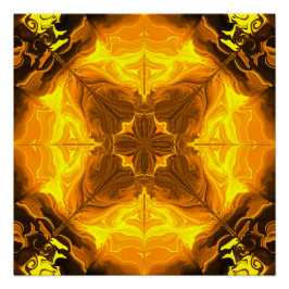 Pôster Arte Fractal de Kaleidoscópio Chama Dourada