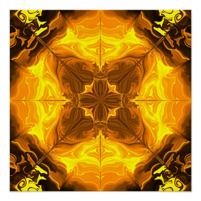 Pôster Arte Fractal de Kaleidoscópio Chama Dourada (Frente)