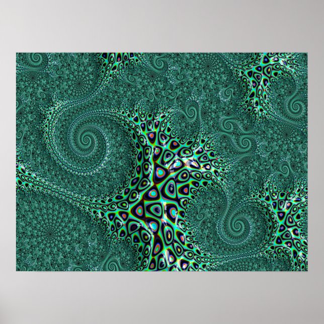 Poster Arte Fractal De Octopus Molhado Brilhante (Frente)