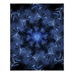 Pôster Arte Fractal de Plasma Azul Elétrico