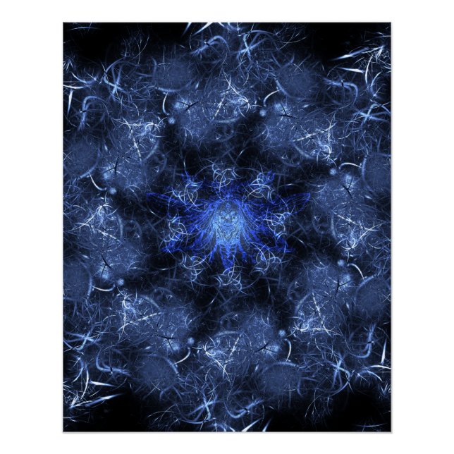 Pôster Arte Fractal de Plasma Azul Elétrico (Frente)