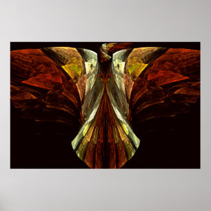 Poster Arte Fractal do Pássaro Águia Celestial Dourada