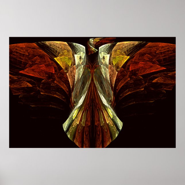 Poster Arte Fractal do Pássaro Águia Celestial Dourada (Frente)