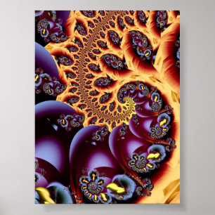 Poster Arte Fractal Espiral Psicodélico de Outono Dourado