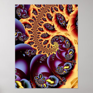 Poster Arte Fractal Espiral Psicodélico de Outono Dourado