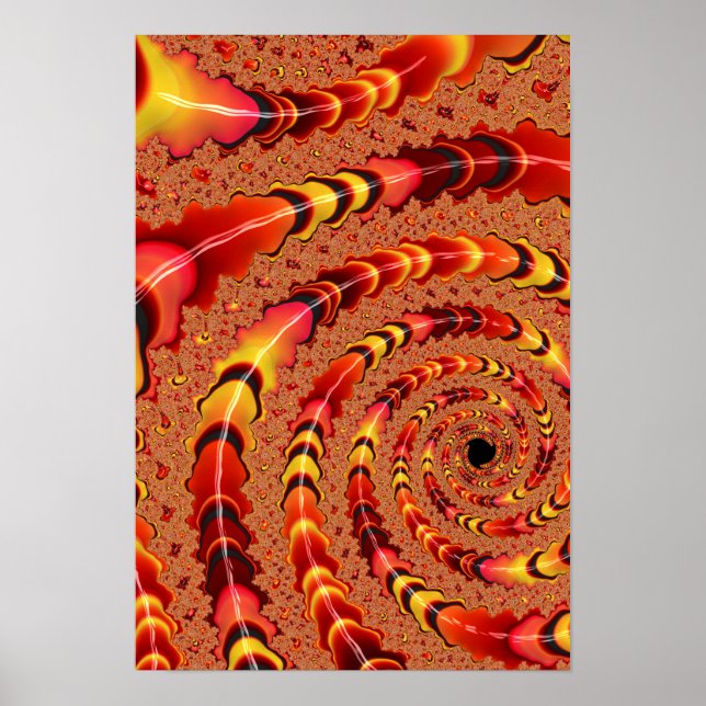 Poster Arte Fractal Laranja Brilhante e Braços Espirais A (Frente)