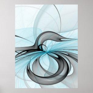 Poster Arte Fractal Moderna Abstrata Antracite Cinza Azul
