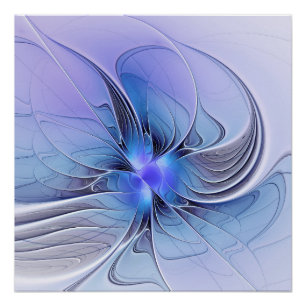 Pôster Arte fractal moderna abstrata azul lavanda