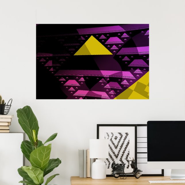 Poster Arte Fractal Moderna com Triângulo Amarelo abstrat (Escritório em casa)