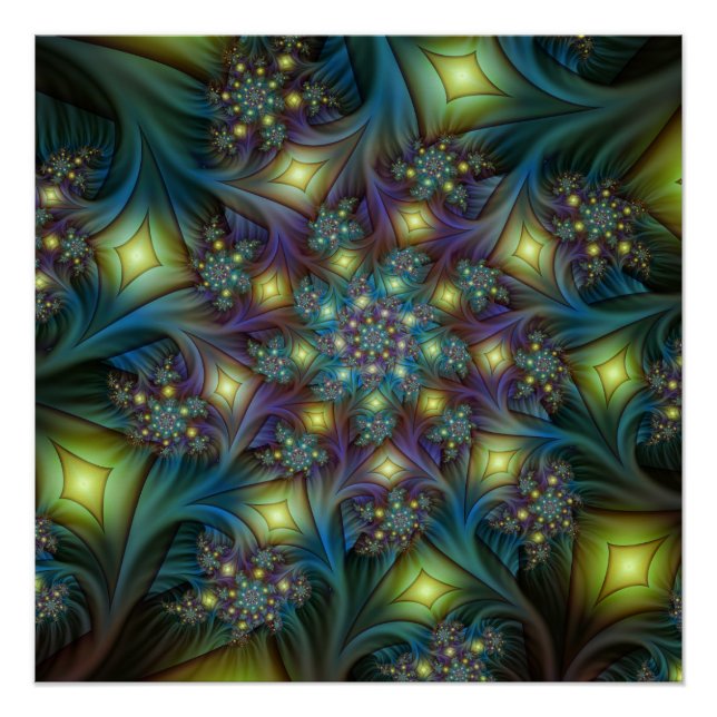 Pôster Arte Fractal Roxa Roxa Abstrato brilhante iluminad (Frente)