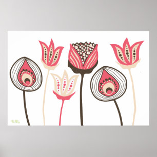 Poster Arte Funky do desenhista da flor do vintage da