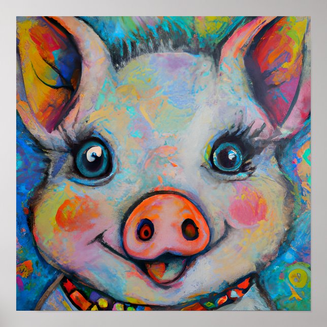 Poster Arte Funky Happy Piglet Fazenda (Frente)