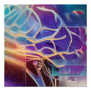 Pôster Arte Futurista Abstrata Neural Cromo Iridescente