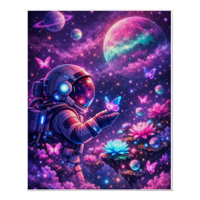 Pôster Arte Galáxia Borboleta Espaço Neon (Frente)