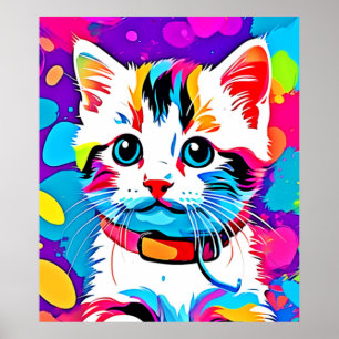 Poster Arte Gatinho Colorida