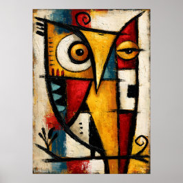 Poster Arte Geométrica Abstrata Bold Coruja Cubista Primi