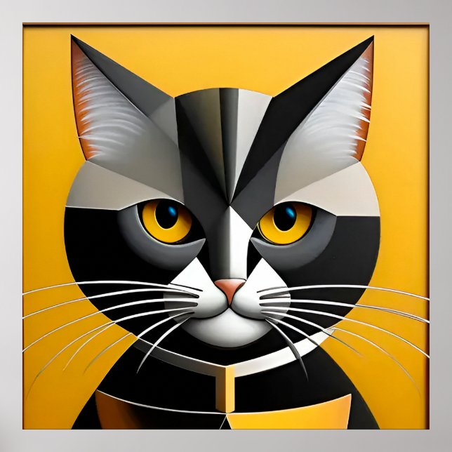 Poster Arte Geométrica Abstrata de Gato (Frente)