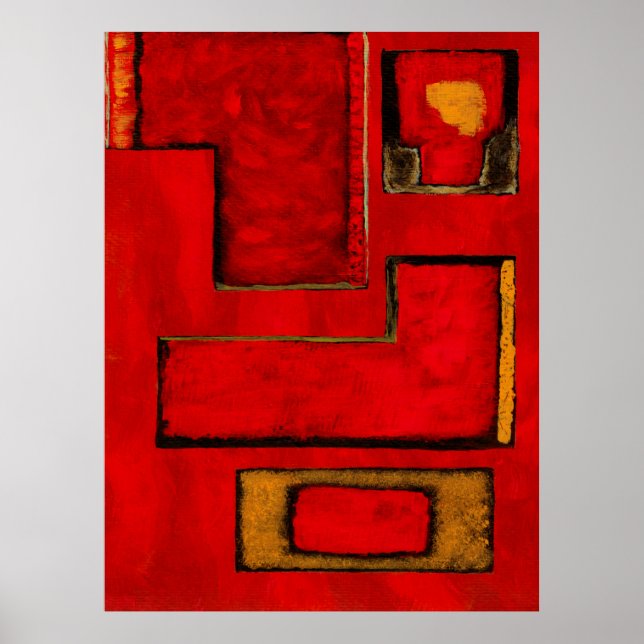 Poster Arte Geométrica Abstrata Desconectada Pintura Verm (Frente)