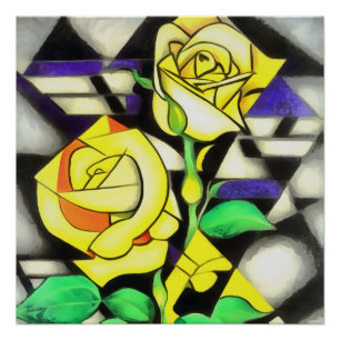 Pôster Arte Geométrica Abstrato das Rosas Amarelas