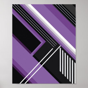 Poster Arte Geométrica com Formas Roxas, Pretas e Brancas