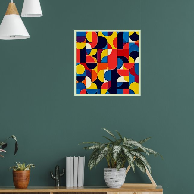 Poster Arte Geométrica de Bloco de Cor Retro (Sala de Estar 1)