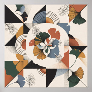 Poster Arte Geométrica de Círculo de Ginkgo de Meados do