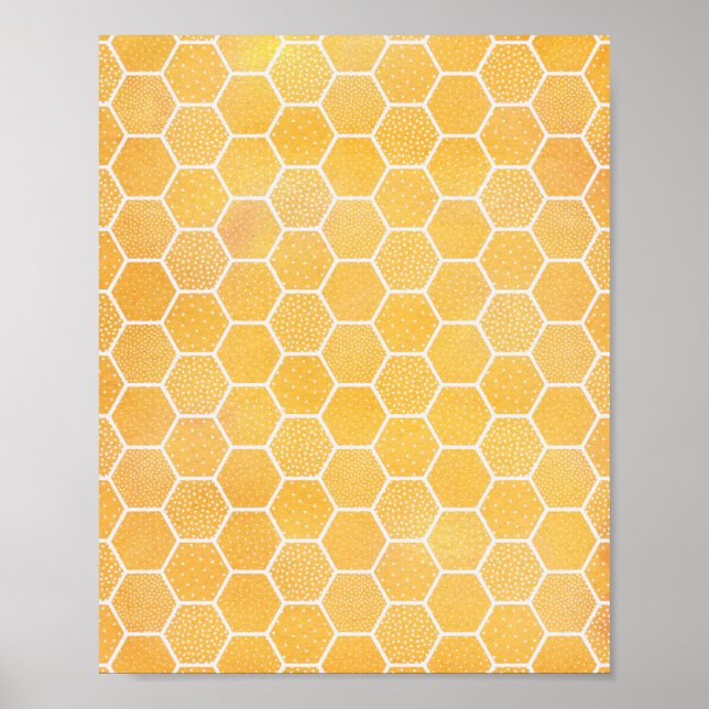Poster Arte Geométrica de Honeycomb Amarelo (Frente)
