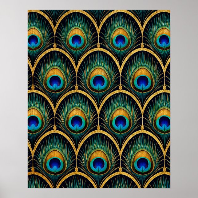 Poster Arte Geométrica de Pena de Pavão Art Déco (Frente)