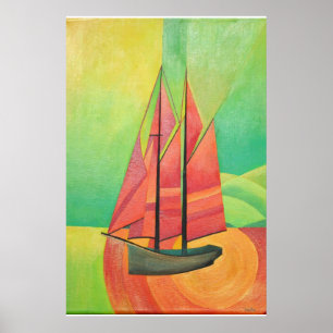 Poster Arte Geométrica do Barco à Vela Abstrato Cubist