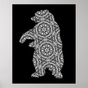Poster Arte Geométrica do Urso Branco Negro
