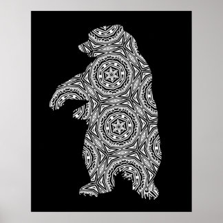 Poster Arte Geométrica do Urso Branco Negro