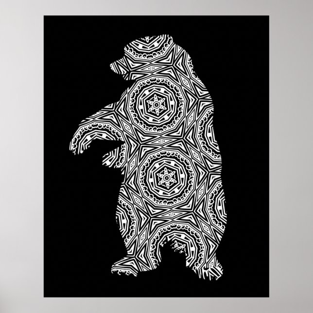 Poster Arte Geométrica do Urso Branco Negro (Frente)