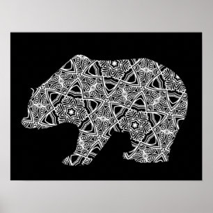 Poster Arte Geométrica do Urso Branco Negro