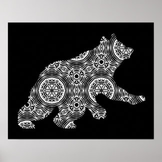 Poster Arte Geométrica do Urso Branco Negro