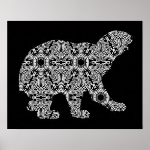 Poster Arte Geométrica do Urso Branco Negro