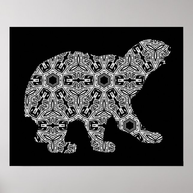 Poster Arte Geométrica do Urso Branco Negro (Frente)