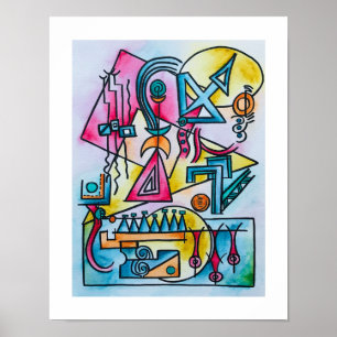 Poster Arte geométrica em aquarela Bauhaus moderna sonhad