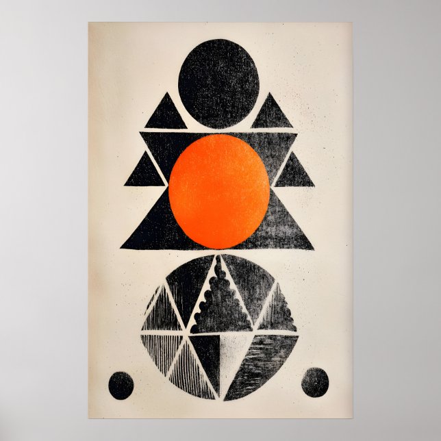 Poster Arte Geométrica Indiana em Parede - Formas Laranja (Frente)