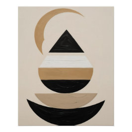 Pôster Arte Geométrica Simbólica Mínima em Neutrais Quent