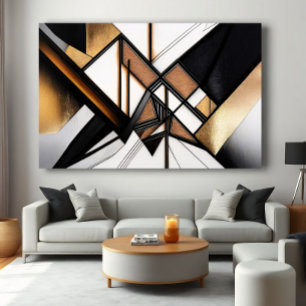 Poster Arte Geométrico Abstrato de Luxo em Madeira e Ouro