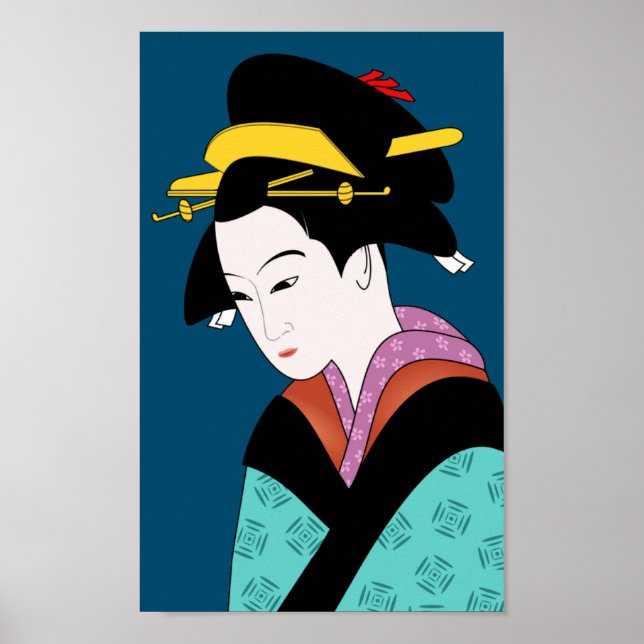 Poster Arte gira japonesa Geisha kimono (Frente)