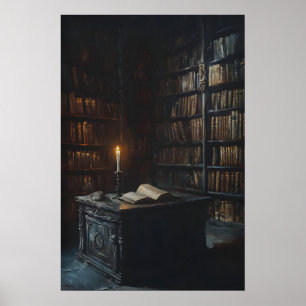 Poster Arte Gótica de Biblioteca à Luz de Velas, Dark Aca