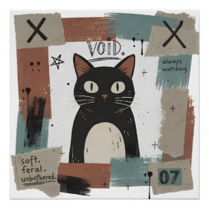 Pôster Arte Gótica de Gato Preto Feral Suave e Despreocup