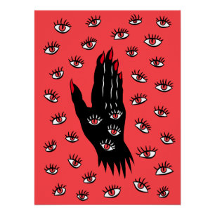 Pôster Arte Gótica do Halloween - Olhos Negra Mão Estranh