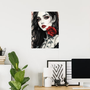 Poster Arte Gótica Rosa Halloween Elegante Vampira Elegan