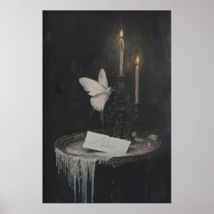 Poster Arte Gótica Vitoriana Carta Inseto Mariposa Branca