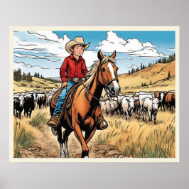Poster Arte Gráfica do Cowboy Bovinos Rancher Menino