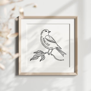 Poster Arte Ilustrativa de Pássaros Desenhada à Mão com F